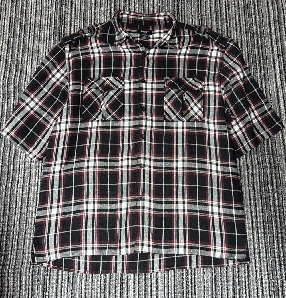 Trust Brand Linen Button Up Short Sleeve Shirt Mens 3XL Casual Plaid NWOT
